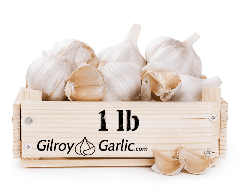 
                  
                    1 pound garlic in wooden crate
                  
                